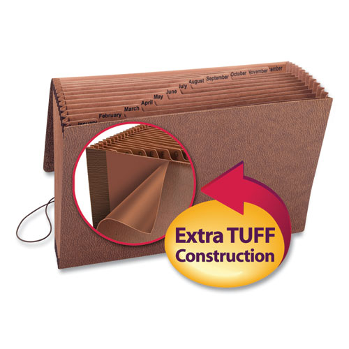 Picture of TUFF Expanding Wallet, 12 Sections, Elastic Cord Closure, 1/12-Cut Tabs, Legal Size, Redrope