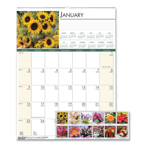 Picture of Recycled Floral Monthly Wall Calendar, 12 x 16.5, 2022
