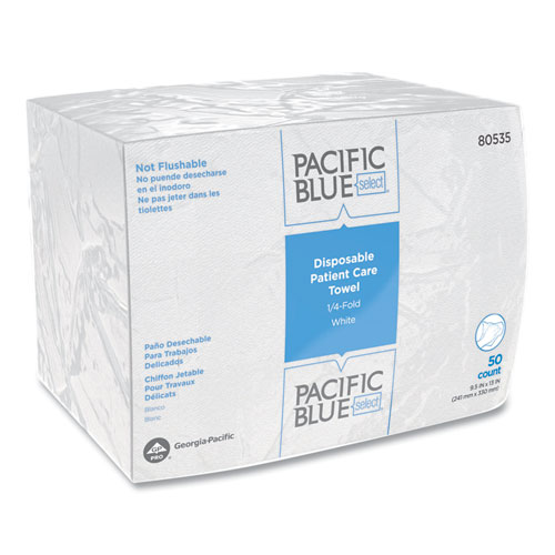 Picture of Pacific Blue Select Disposable Patient Care Washcloths, 1-Ply, 9.5 x 13, Unscented, White, 50/Pack, 20 Packs/Carton