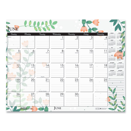 Picture of Recycled Desk Pad Calendar, Wild Flowers Artwork, 18.5 x 13, White Sheets, Black Binding/Corners,12-Month (Jan-Dec): 2025