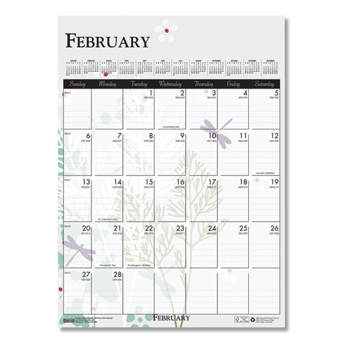 Picture of Recycled Wild Flower Wall Calendar, Wild Flowers Artwork, 12 x 16.5, White/Multicolor Sheets, 12-Month (Jan to Dec): 2024
