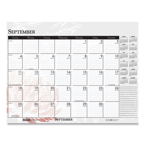 Picture of Recycled Desk Pad Calendar, Wild Flowers Artwork, 18.5 x 13, White Sheets, Black Binding/Corners,12-Month (Jan-Dec): 2025