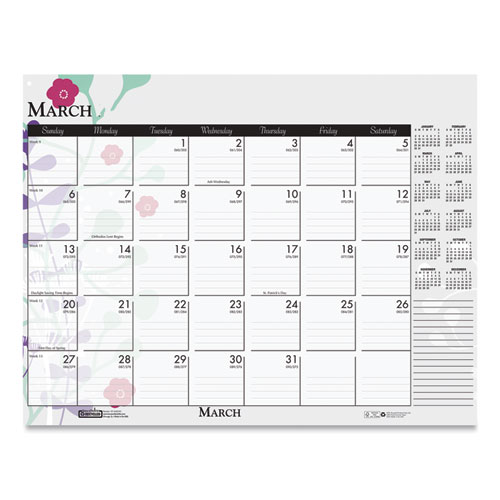 Picture of Recycled Desk Pad Calendar, Wild Flowers Artwork, 18.5 x 13, White Sheets, Black Binding/Corners,12-Month (Jan-Dec): 2025