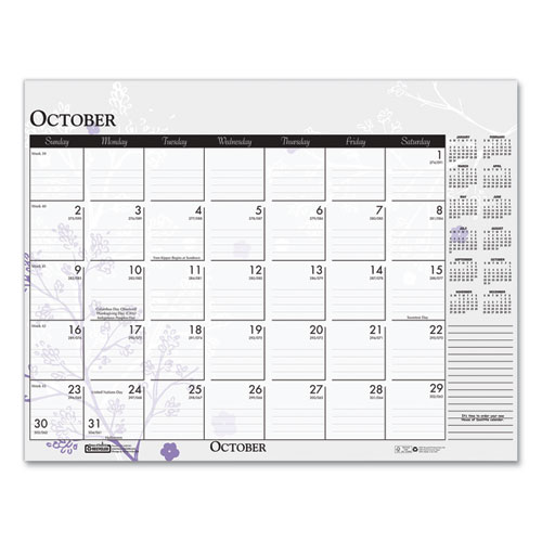 Picture of Recycled Desk Pad Calendar, Wild Flowers Artwork, 18.5 x 13, White Sheets, Black Binding/Corners,12-Month (Jan-Dec): 2025