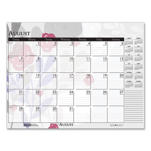 Picture of Recycled Desk Pad Calendar, Wild Flowers Artwork, 18.5 x 13, White Sheets, Black Binding/Corners,12-Month (Jan-Dec): 2025