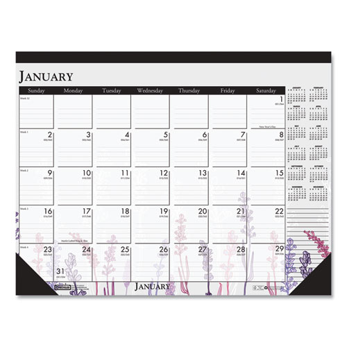 Picture of Recycled Desk Pad Calendar, Wild Flowers Artwork, 18.5 x 13, White Sheets, Black Binding/Corners,12-Month (Jan-Dec): 2024