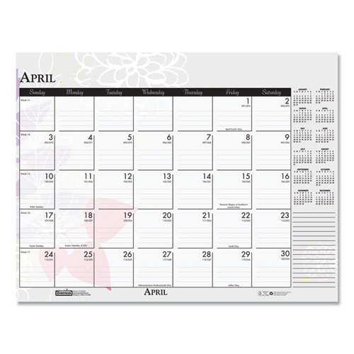 Picture of Recycled Desk Pad Calendar, Wild Flowers Artwork, 18.5 x 13, White Sheets, Black Binding/Corners,12-Month (Jan-Dec): 2025