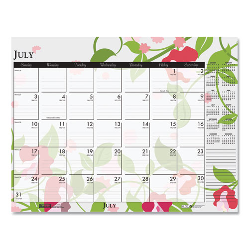 Picture of Recycled Desk Pad Calendar, Wild Flowers Artwork, 18.5 x 13, White Sheets, Black Binding/Corners,12-Month (Jan-Dec): 2025