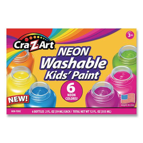 Picture of Neon Washable Kids' Paint, 6 Assorted Neon Colors, 2 oz Bottle, 6/Pack