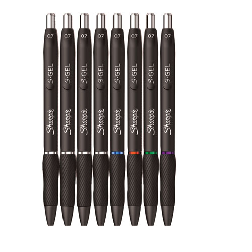 Picture of S-Gel High-Performance Gel Pen, Retractable, Medium 0.7 mm, Five Assorted Ink Colors, Black Barrel, 8/Pack