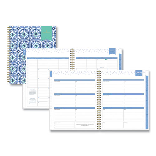 Picture of Day Designer Tile Weekly/Monthly Planner, Tile Artwork, 11 x 8.5, Blue/White Cover, 12-Month (Jan to Dec): 2023