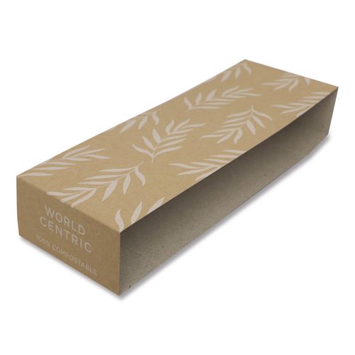 Picture of Fiber Container Sleeves, World Centric Leaf Design, 7.5" x 10" x 3.25", Natural, Paper, 800/Carton