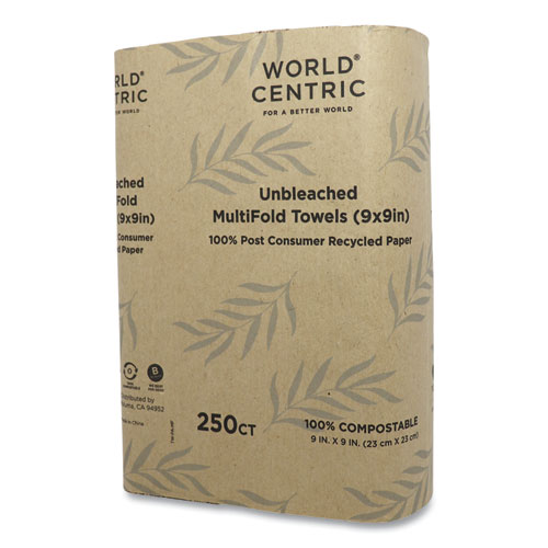 Picture of 100 Percent PCW Recycled Paper Towels, 1-Ply, 9 x 9, Natural, 250/Pack, 16 Packs/Carton