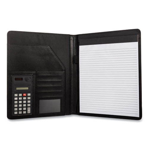 Picture of Faux-Leather Padfolio with Solar Calculator, 9 x 12 Pad, 9.75 x 12.5, Black