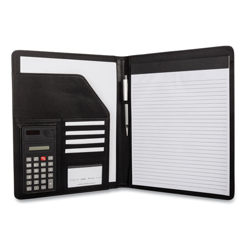 Picture of Faux-Leather Padfolio with Solar Calculator, 9 x 12 Pad, 9.75 x 12.5, Black