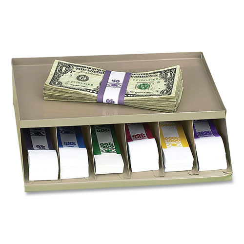 Picture of Coin Wrapper and Bill Strap Single-Tier Rack, 6 Compartments, 10 x 8.5 x 3, Steel, Pebble Beige