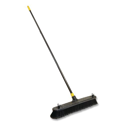 Picture of Bulldozer Smooth Surface Pushbroom, Split-Tip PET Bristles, 24 x 60, Powder Coated Handle, Black/Yellow