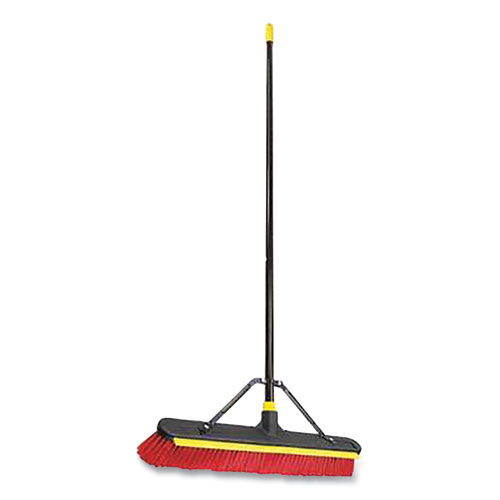 Picture of Bulldozer 2-in-1 Squeegee Pushbroom, 24 x 54, PET Bristles, Finished Steel Handle, Black/Red/Yellow