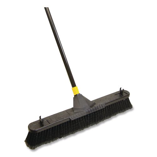 Picture of Bulldozer Smooth Surface Pushbroom with Scraper Block, 24 x 60, Powder Coated Handle, Tampico Bristles, Black/Yellow