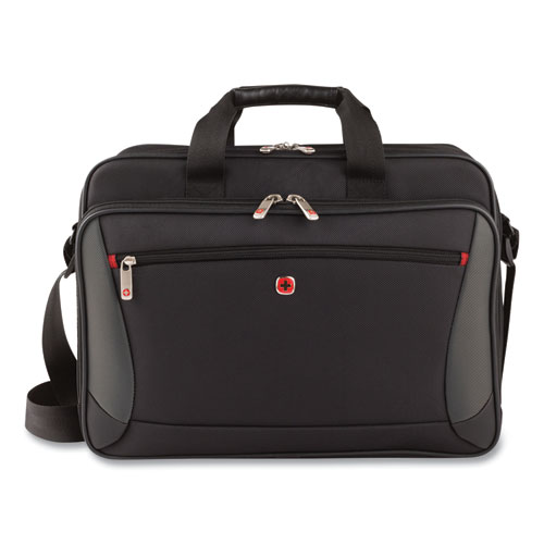 Picture of SwissGear Mainframe Laptop Briefcase, Fits Devices Up to 16", Polyester, 15.75 x 6 x 12, Black/Gray