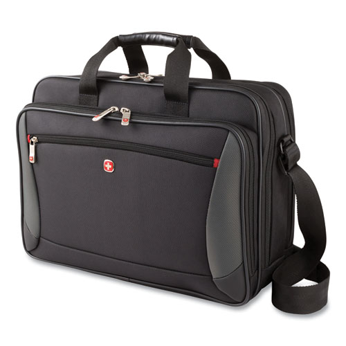 Picture of SwissGear Mainframe Laptop Briefcase, Fits Devices Up to 16", Polyester, 15.75 x 6 x 12, Black/Gray