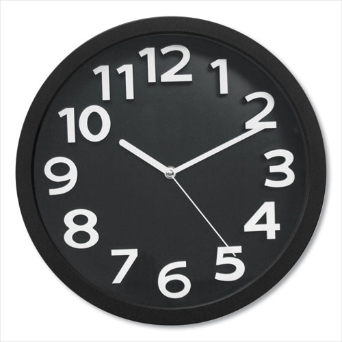 Picture of Wall Clock with Raised Numerals and Silent Sweep Dial, 13" Overall Diameter, Black Case, Black Face, 1 AA (sold separately)