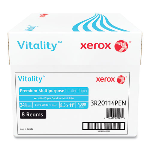 Picture of Vitality Premium Multipurpose Print Paper, 97 Bright, 24 lb Bond Weight, 8.5 x 11, Extra White, 500/Ream, 8 Reams/Carton