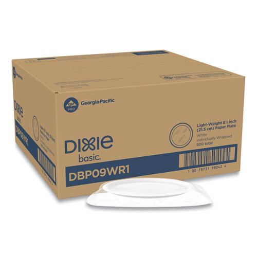 Picture of White Paper Plates, 8.5" dia, Individually Wrapped, White, 500/Carton