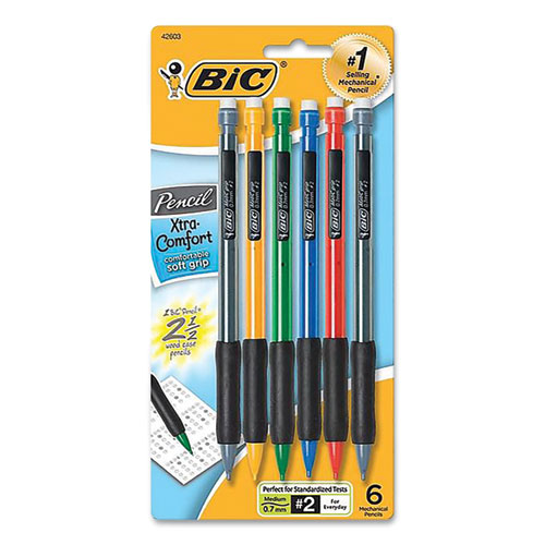 Xtra-Comfort+Mechanical+Pencil%2C+0.7+mm%2C+HB+%28%232%29%2C+Black+Lead%2C+Assorted+Barrel+Colors%2C+6%2FPack