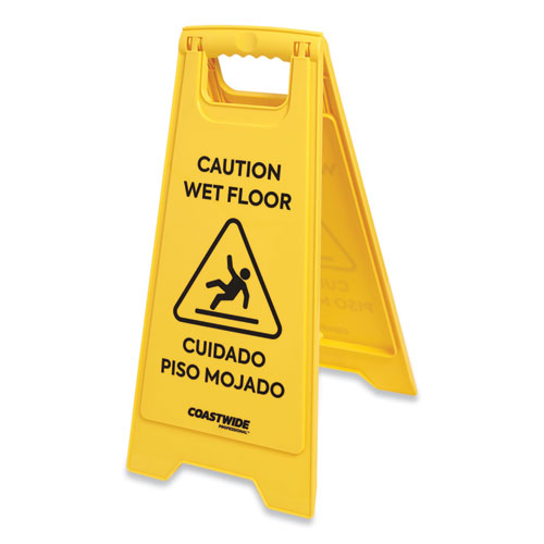 Picture of Multilingual Caution Floor Sign, Yellow, 12 x 1.2 x 25