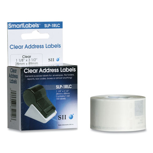 Picture of SLP-2RLC Self-Adhesive Address Labels, 1.12" x 3.5", Clear, 130 Labels/Roll, 2 Rolls/Box