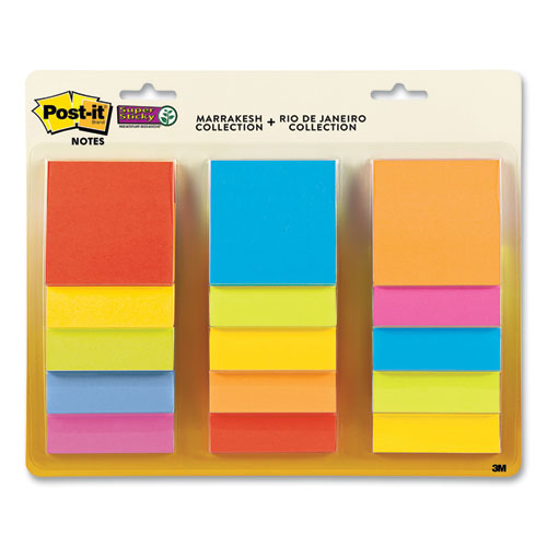 Picture of Pad Collection Assortment Pack, 3" x 3", Energy Boost and Playful Primaries Color Collections, 45 Sheets/Pad, 15 Pads/Pack