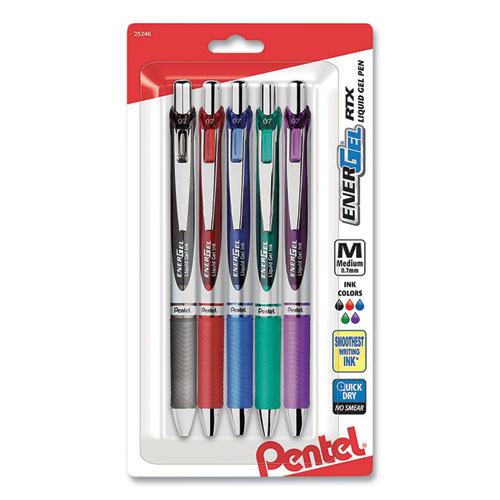 Picture of EnerGel RTX Gel Pen, Retractable, Medium 0.7 mm, Assorted Ink and Barrel Colors, 5/Pack