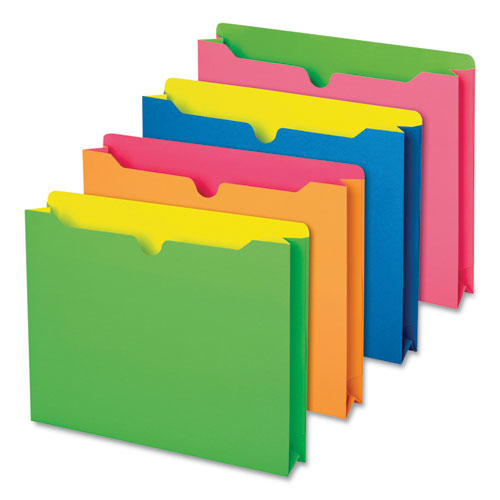 Picture of Twisted Glow Paper File Jacket, 2" Expansion, Straight Top Tab, Letter Size, Assorted Colors, 10/Pack