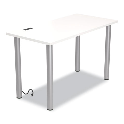 Picture of Essentials Writing Table-Desk with Integrated Power Management, 47.5" x 23.7" x 28.8", White/Aluminum