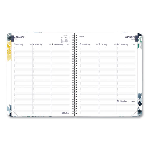 Picture of Soft Cover Design Weekly/Monthly Planner, Floral Watercolor Artwork, 11 x 8.5, White/Blue/Yellow, 12-Month (Jan to Dec): 2023