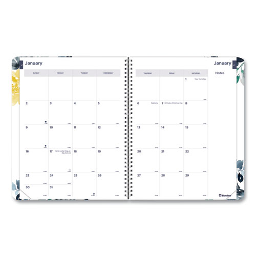 Picture of Soft Cover Design Weekly/Monthly Planner, Floral Watercolor Artwork, 11 x 8.5, White/Blue/Yellow, 12-Month (Jan to Dec): 2023
