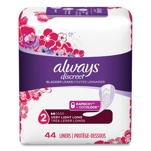 Picture of Discreet Incontinence Liners, Very Light Absorbency, Long, 44/Pack