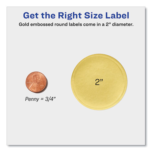 Picture of Round Labels, Inkjet Printers, 2" dia, Gold, 12/Sheet, 8 Sheets/Pack