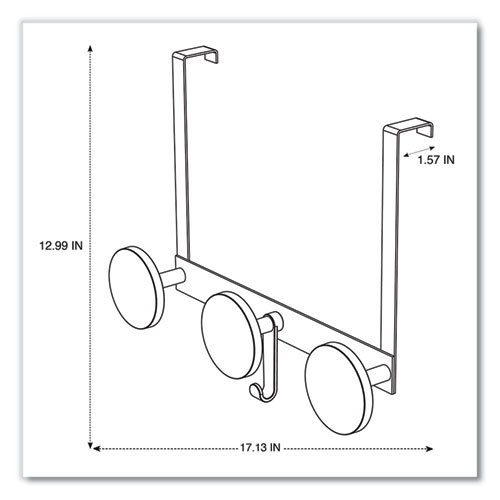 Picture of Over the Door Coat Hook, Metal and Plastic, 3 Pegs, Black, 20 lb Capacity