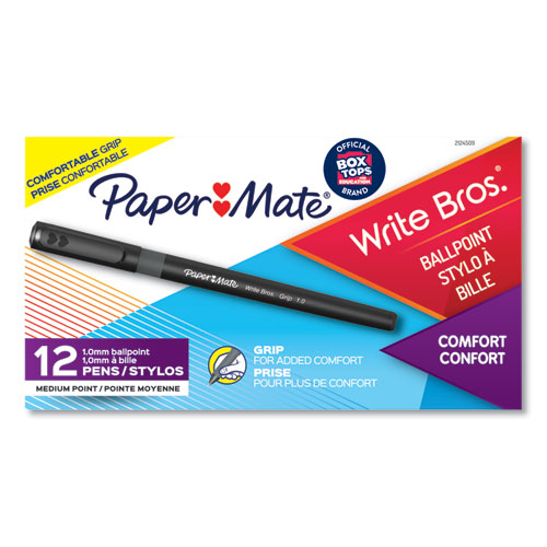 Picture of Write Bros. Grip Ballpoint Pen, Stick, Medium 1 mm, Black Ink, Black Barrel, Dozen