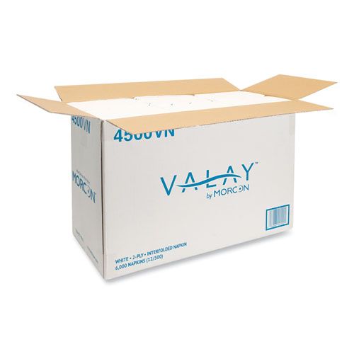 Picture of Valay Interfolded Napkins, 2-Ply, 6.5 x 8.25, White, 500/Pack, 12 Packs/Carton