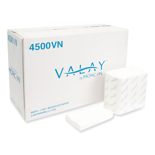 Picture of Valay Interfolded Napkins, 2-Ply, 6.5 x 8.25, White, 500/Pack, 12 Packs/Carton
