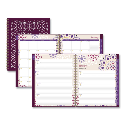 Picture of Gili Weekly/Monthly Planner, Gili Jewel Tone Artwork, 11 x 8.5, Plum Cover, 12-Month (Jan to Dec): 2024