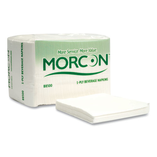 Picture of Morsoft Beverage Napkins, 9 x 9/4, White, 500/Pack, 8 Packs/Carton