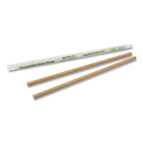 Picture of Sustainable Kraft Paper Straws, Wrapped, 8", Natural, 6,000/Carton