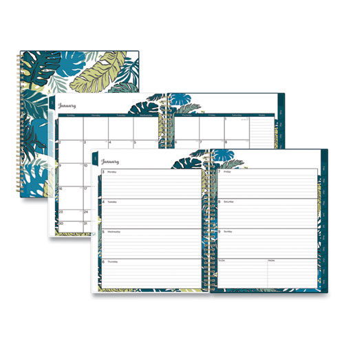 Picture of Grenada Create-Your-Own Cover Weekly/Monthly Planner, Jungle Leaf Artwork, 11 x 8.5, Green/Blue Cover, 12-Month(Jan-Dec):2024