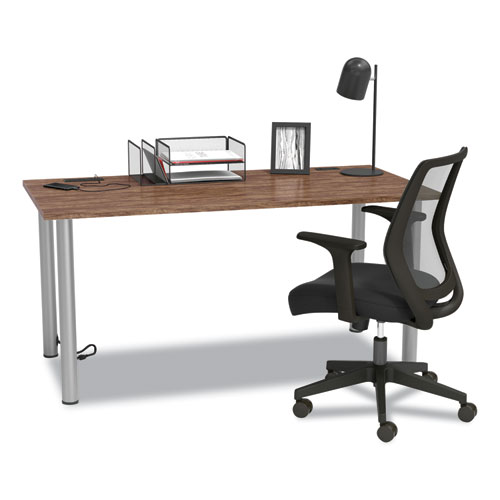 Picture of Essentials Writing Table-Desk with Integrated Power Management, 59.7" x 29.3" x 28.8", Espresso/Aluminum