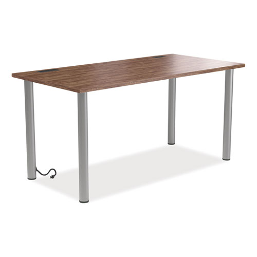 Picture of Essentials Writing Table-Desk with Integrated Power Management, 59.7" x 29.3" x 28.8", Espresso/Aluminum