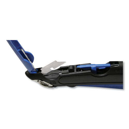 Picture of Easycut Self-Retracting Cutter with Safety-Tip Blade, Holster and Lanyard, 6" Plastic Handle, Black/Blue